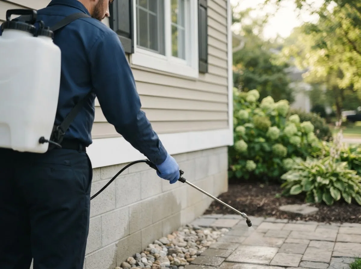 Pest control technician inspecting a home in Stratton, CO